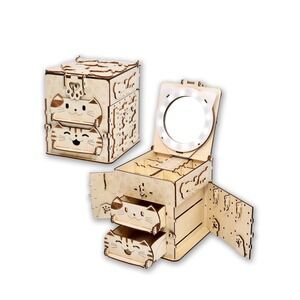 3D Wooden Puzzle Wood Creative Assembly Model Building Kits to Cat Treasure Box